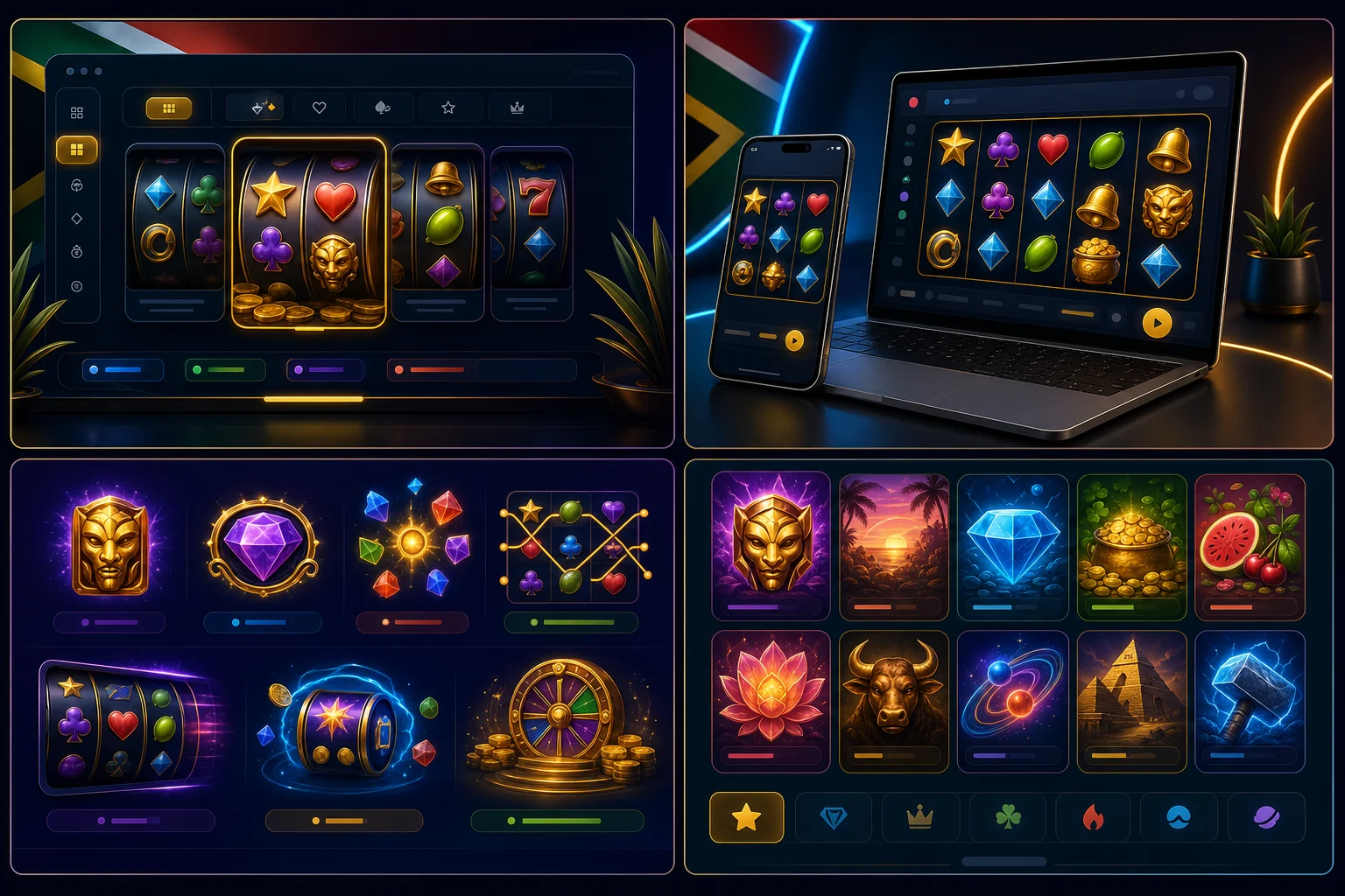 Abstract bright free slots library with rounded category cards